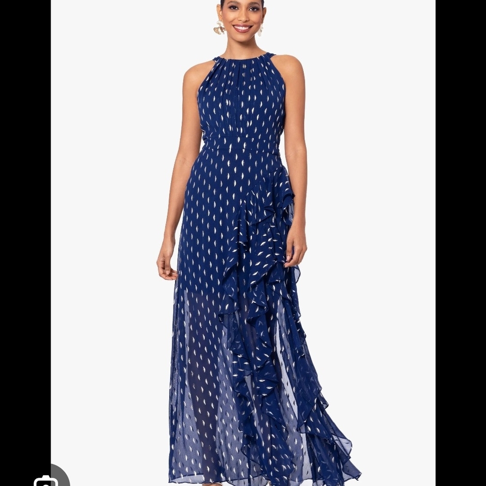 Betsy & Adam Navy Patterned Maxi Dress